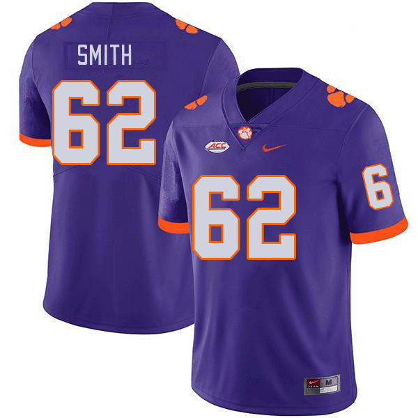 Men #62 Bryce Smith Clemson Tigers College Football Jerseys Stitched Sale-Purple - Click Image to Close